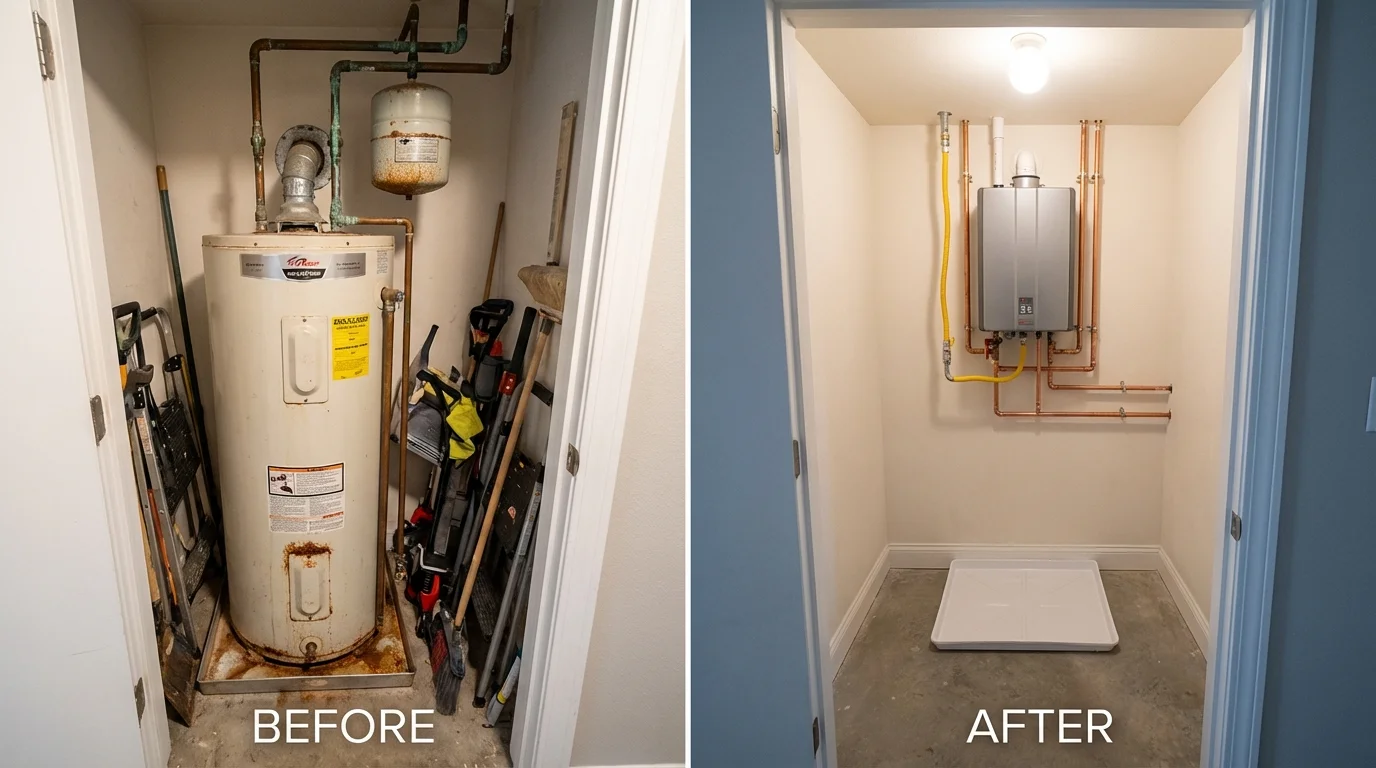 Tank water heater versus wall-mounted tankless unit comparison for Lancaster, OH homeowners